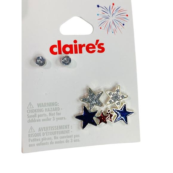 Claires New Set of 2 Post Pierced USA Earrings Patriotic Stars - Picture 1 of 5
